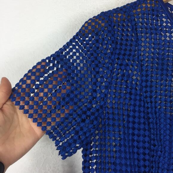 Diane Von Furstenberg Blue Chain Lace Mini Dress Size 4 Short Sleeve Crochet DVF - Picture 9 of 14